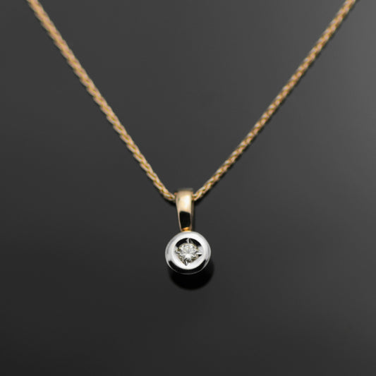 14k Bicolor Gold Necklace &amp; Pendant 1x Diamond 