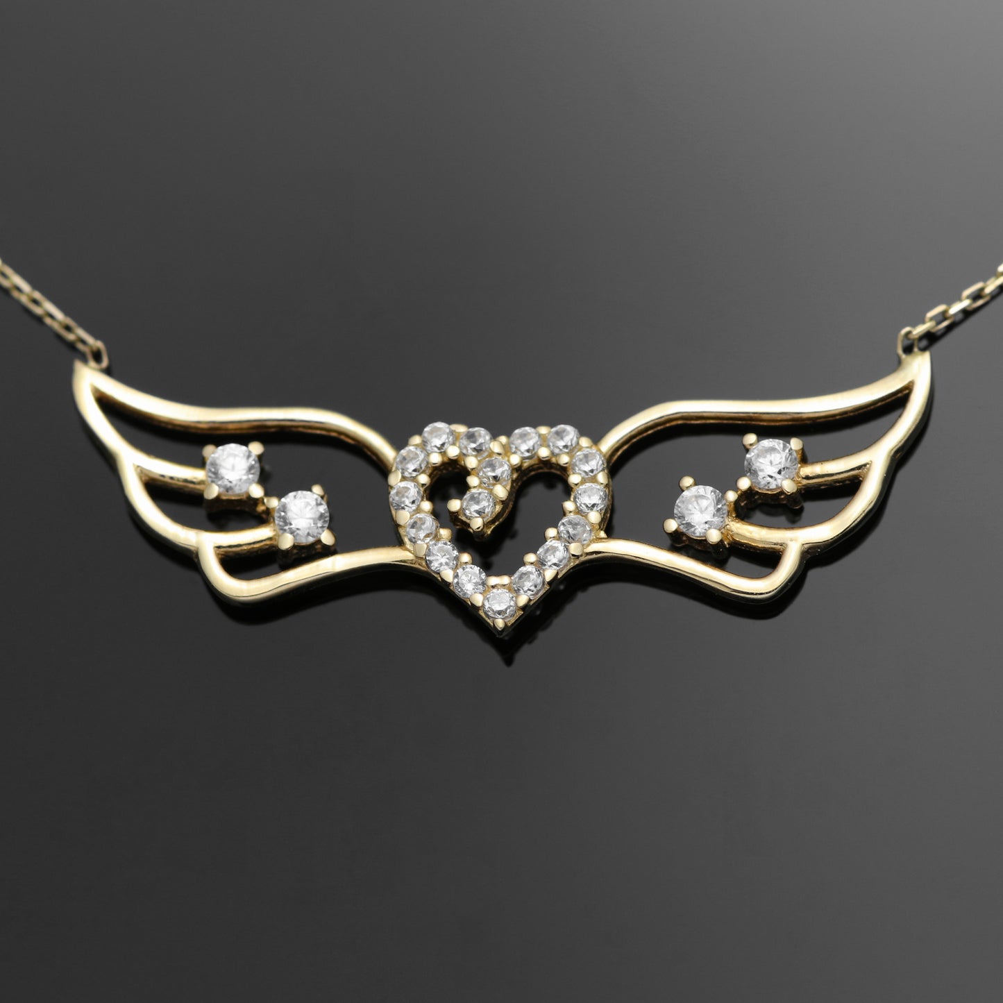 14k yellow gold necklace &amp; pendant heart angel 