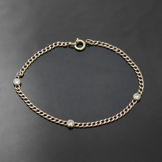 14k yellow gold bracelet chain 3x white stones