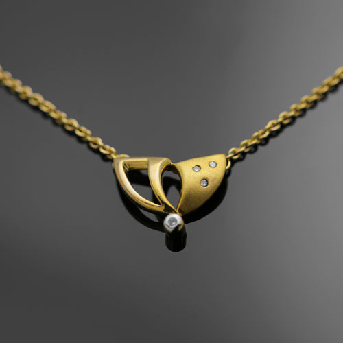 14k Bicolor Gold Halskette & Anhänger 4x Diamanten