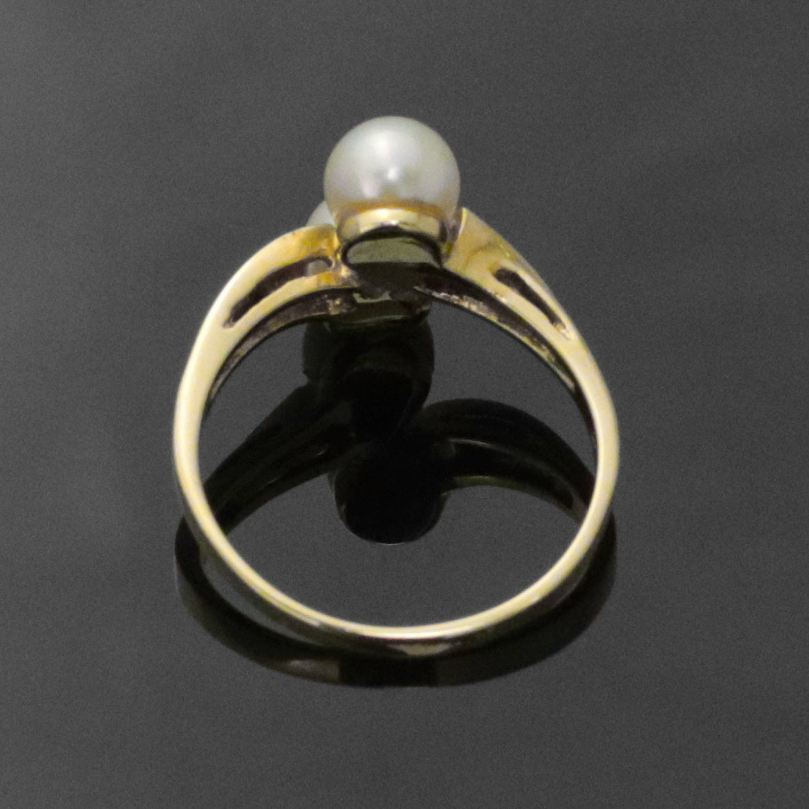 8k yellow gold ring 2x freshwater cultured pearls size 53 