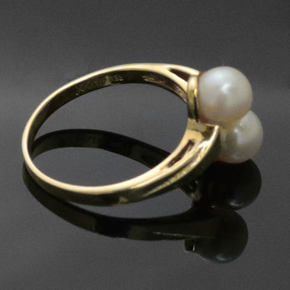 8k yellow gold ring 2x freshwater cultured pearls size 53 