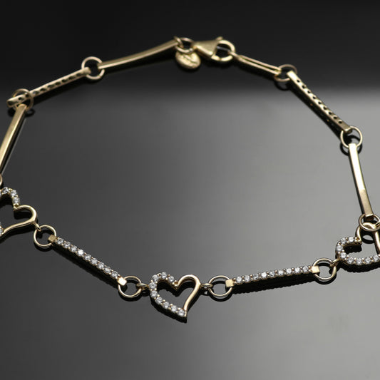 14k yellow gold bracelet chain heart 