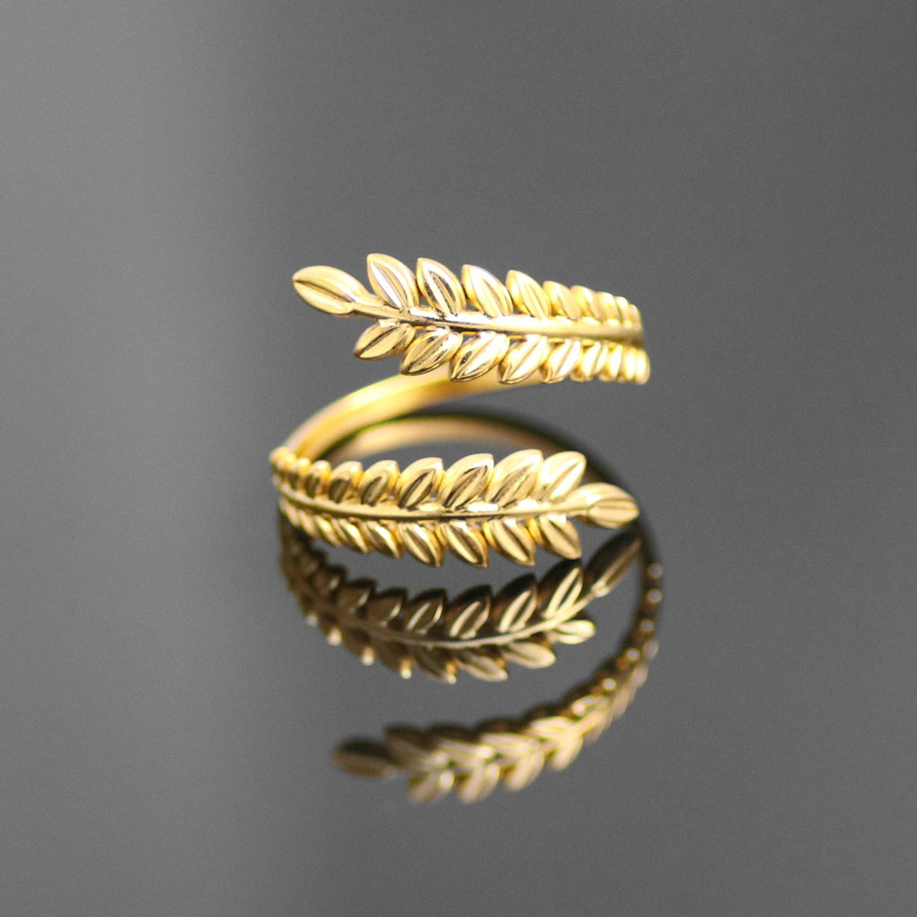 18k Vergoldeter Damen Ring verstellbar Modeschmuck Leaves