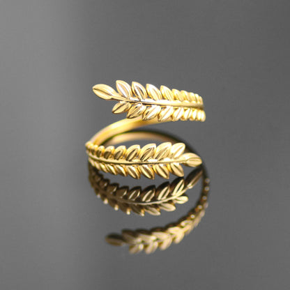 18k Gold Plated Ladies Ring Adjustable Fashion Jewelry Leaves 