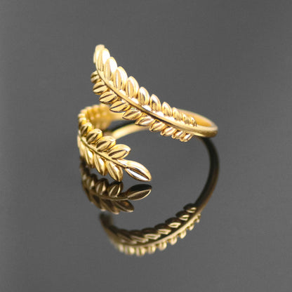 18k Gold Plated Ladies Ring Adjustable Fashion Jewelry Leaves 