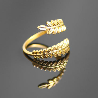 18k Gold Plated Ladies Ring Adjustable Fashion Jewelry Leaves 