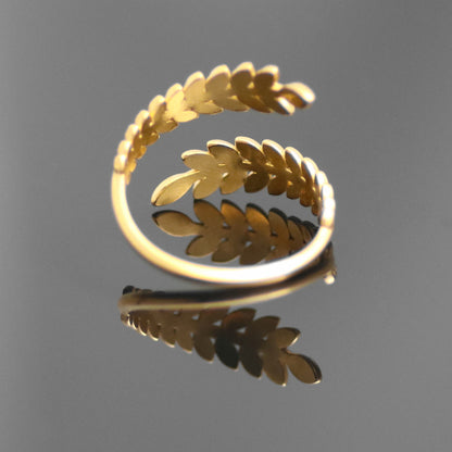 18k Gold Plated Ladies Ring Adjustable Fashion Jewelry Leaves 